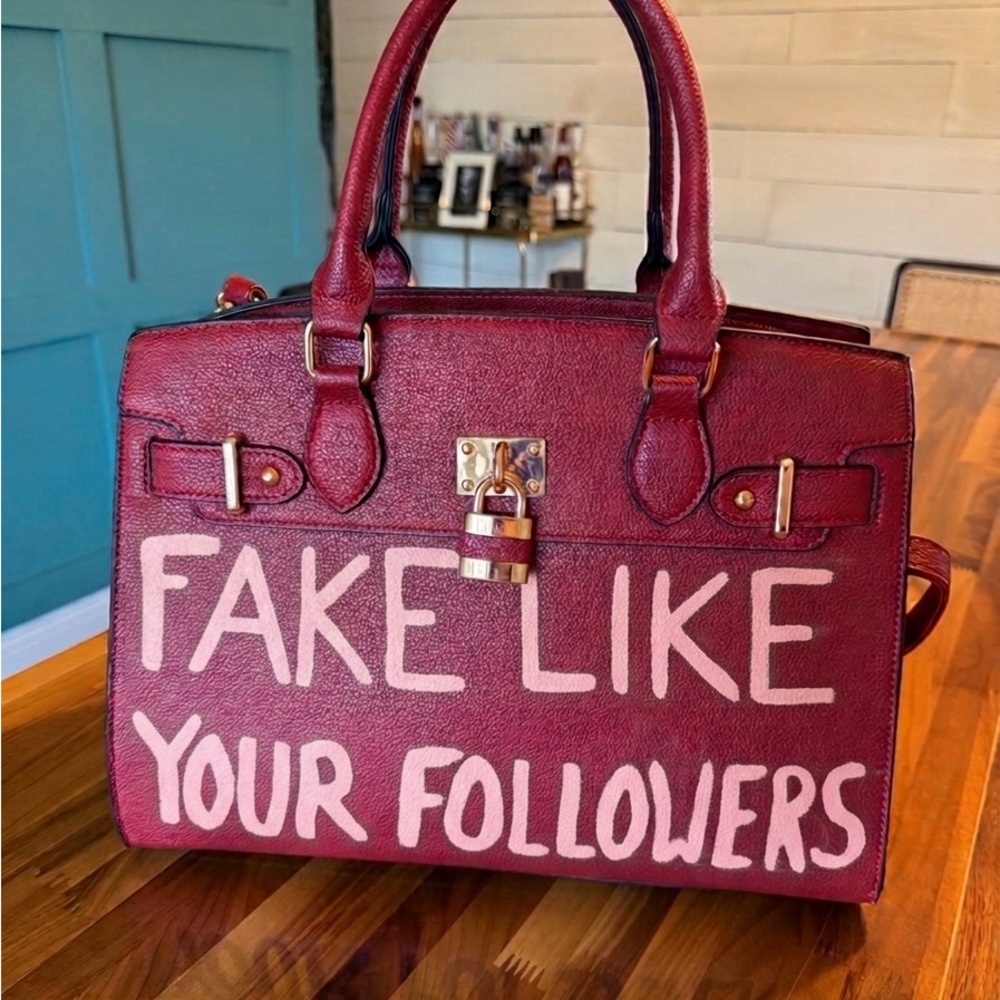 Trendy Burgundy Satchel with Bold Statement
